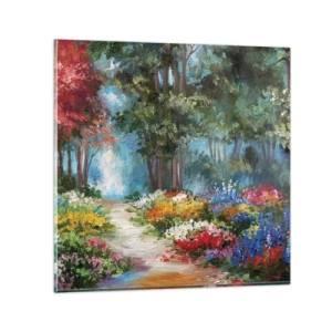Obraz na skle - Lesná záhrada, kvetinový les - 30x30 cm