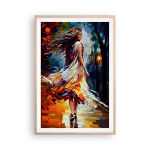 Plagát v ráme zo svetlého duba - Jesenné dievča - 61x91 cm