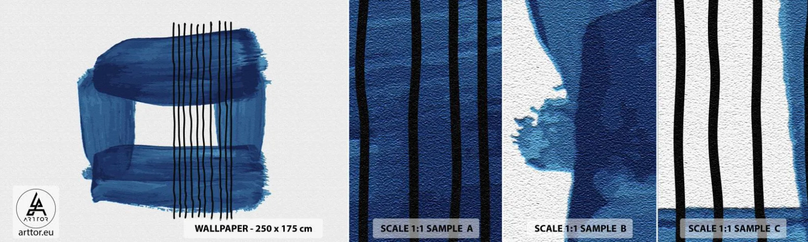 Vzorka Fototapeta Standard Eco - Modročierna kompozícia - Abstrakcia, Kus, Moderné umenie - 100x30 cm