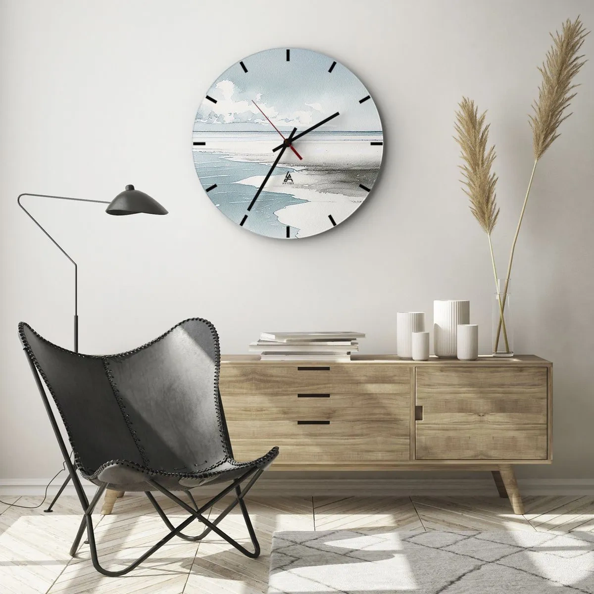Nástenné hodiny - Široká pláž a more v pokojnej pastelovej akvarelovej maľbe - 30x30cm - Jemný príliv - Moderná nástenná dekorácia do obývacej izby, kuchyne a spálne ARTTOR