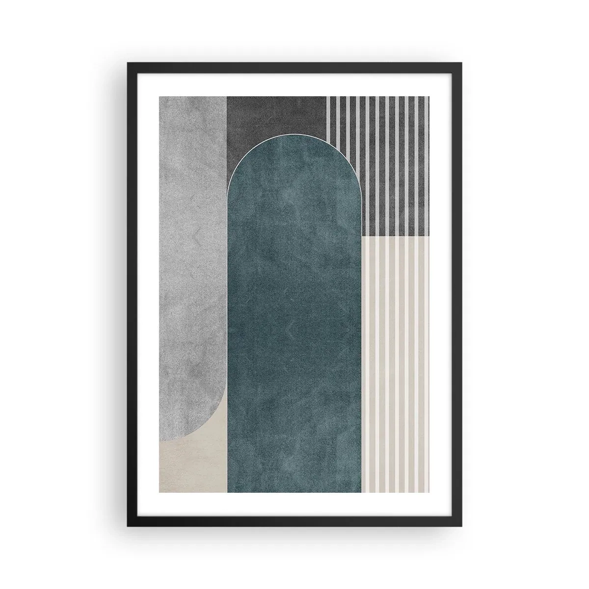 Plagát v čiernom ráme - Geometrická kompozícia v odtieňoch zelenej a sivej - 50x70cm - Kompozícia na úrovni - Moderná nástenná dekorácia do obývacej izby a spálne ARTTOR