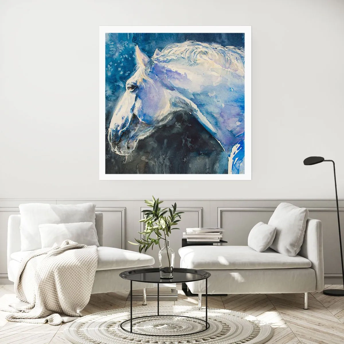 Plagát - Portrét v modrej žiare - 60x60 cm