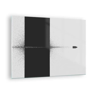Obraz na skle - Abstraktná kompozícia čiernej a bielej farby s dynamickou líniou - 70x50cm - Priamo k cieľu - Moderná nástenná dekorácia do obývacej izby a spálne ARTTOR