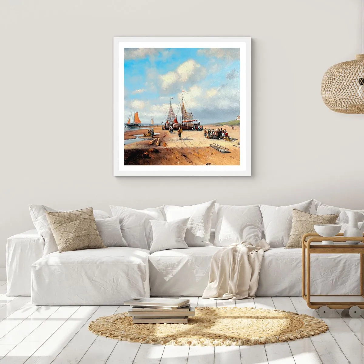 Plagát v bielom ráme - Po úspešnom rybolove - 60x60 cm