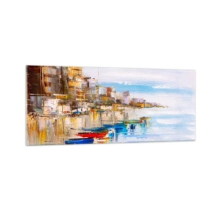 Obraz na skle - Viacfarebný mestský prístav - 100x40 cm