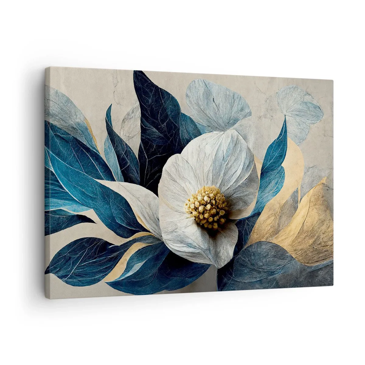 Obraz na plátne - Kvet s modrými listami na elegantnom pozadí - 70x50cm - Má zlaté srdce - Moderná nástenná dekorácia do obývacej izby a spálne ARTTOR