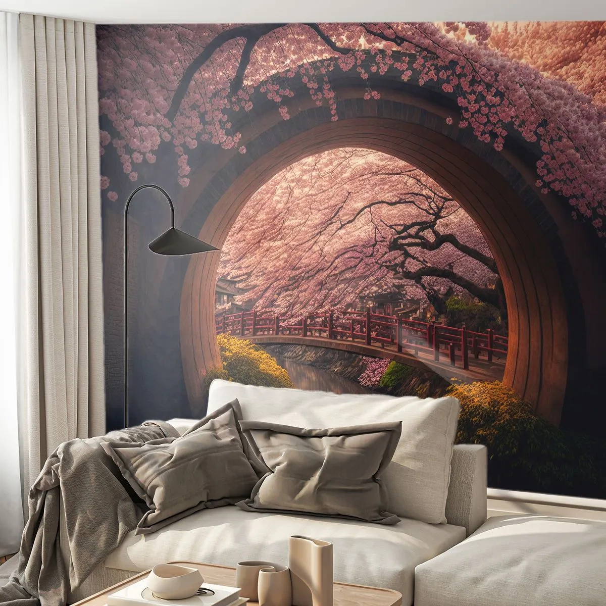 Fototapeta Premium Canvas - Japonská jar - Most, Japonsko, Japonská čerešňa - 450x315 cm