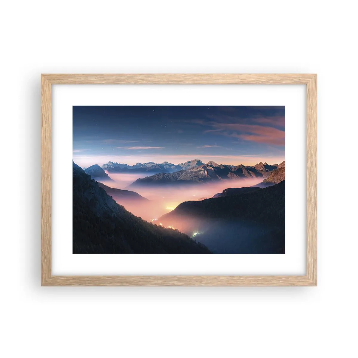 Plagát v ráme zo svetlého duba - Svetlo v údoliach - 40x30 cm