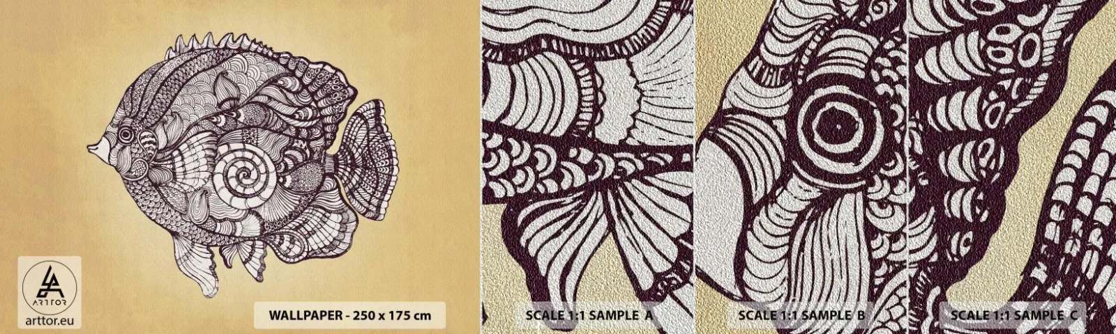 Vzorka fototapety Premium Sand - Z oceánu ornamentov - Ryby, Ornament, Dekorácia - 100x30 cm