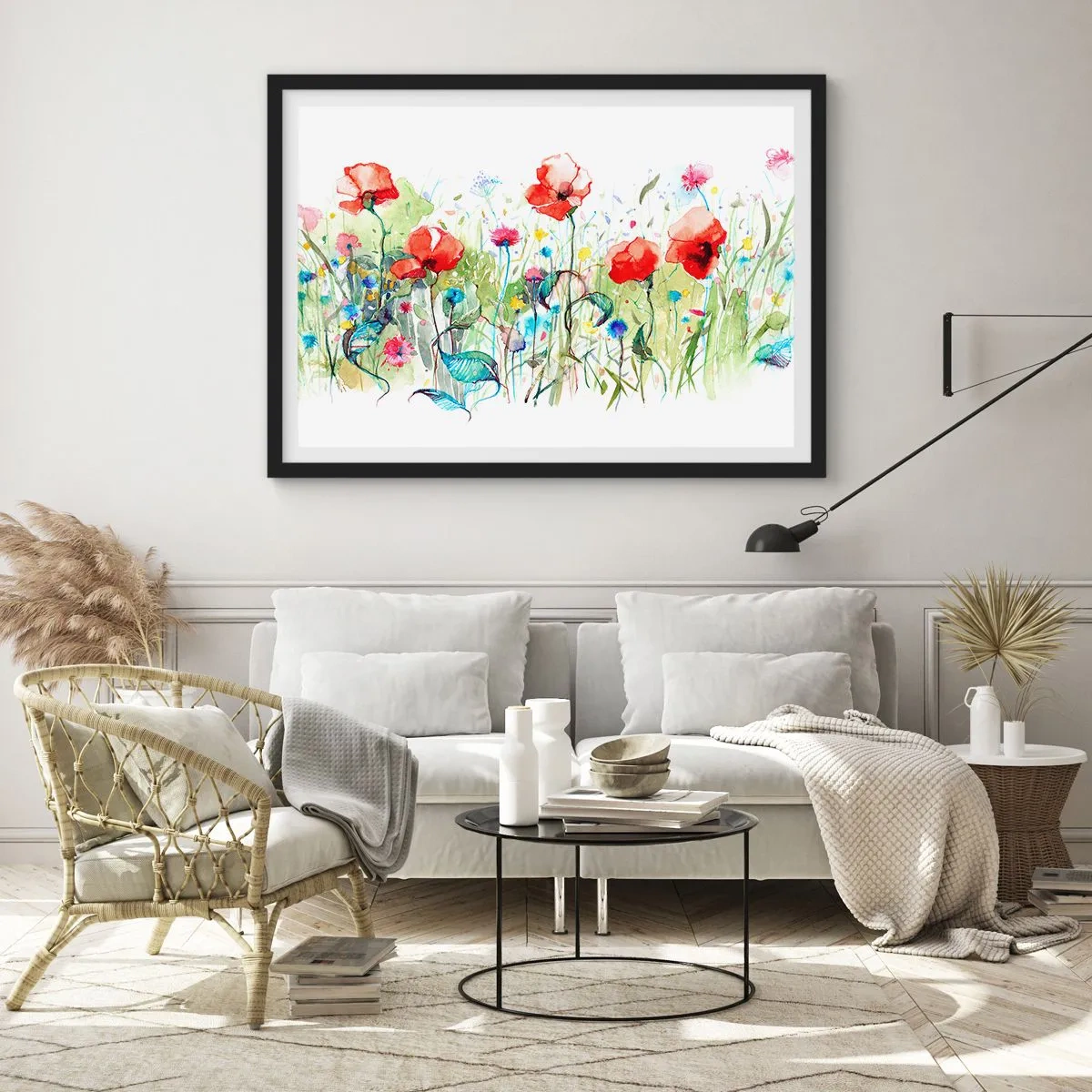 Plagát v čiernom ráme - Kvitnúca lúka v máji - 70x50 cm