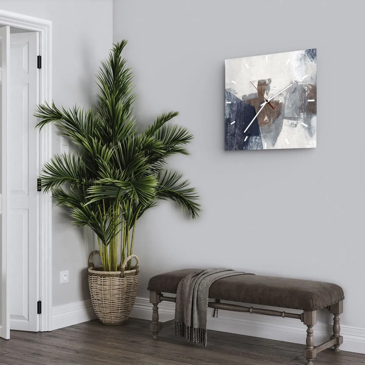 Nástenné hodiny - Modro-hnedé tvary - 30x30 cm