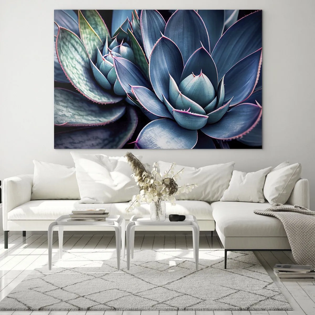 Obraz na skle - Detailný záber na svieže zelené listy sukulentov - 70x50cm - Vitálna sila - Moderná nástenná dekorácia do obývacej izby a spálne ARTTOR