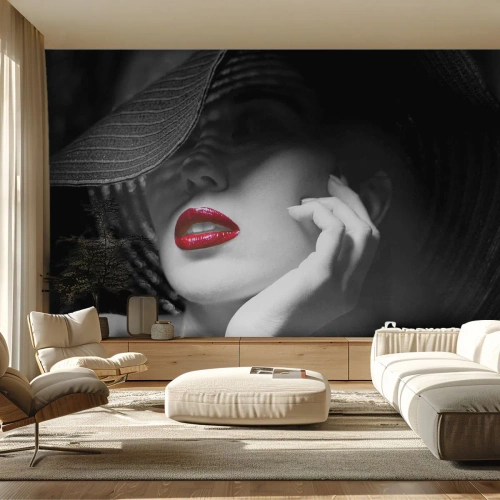 Fototapeta Premium Canvas - Štúdia v šarlátovej - Žena, červené pery, Móda - 400x280 cm