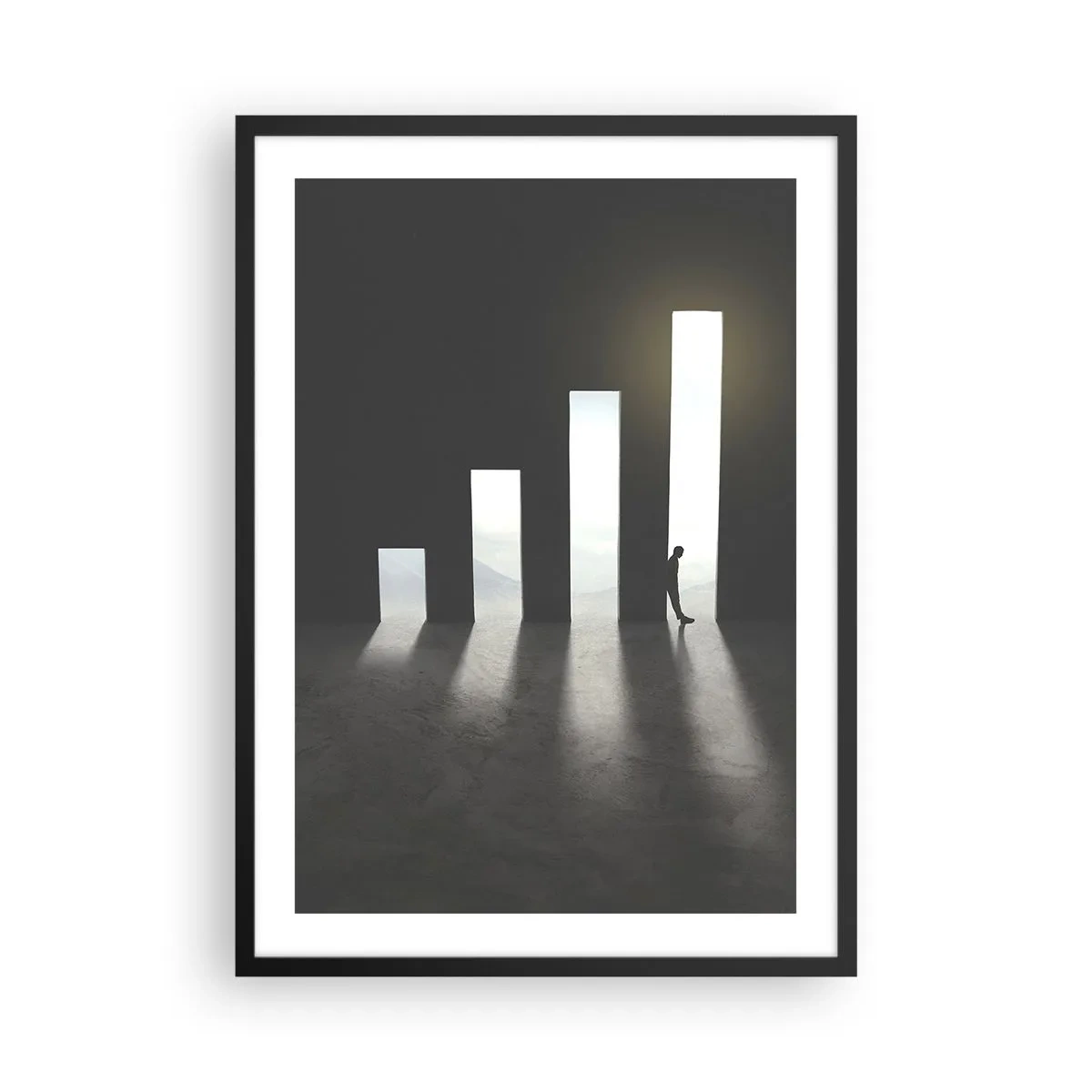 Plagát v čiernom ráme - Symbolické dvere v tvare grafu s obrázkom - 50x70cm - Úspech – impresia - Moderná nástenná dekorácia do obývacej izby a spálne ARTTOR