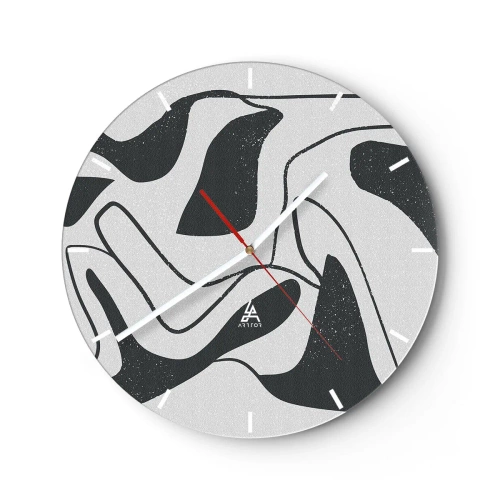Nástenné hodiny - Čiernobiele abstraktné tvary v štýle bludiska - 30x30cm - Abstraktná hra v labyrinte - Moderná nástenná dekorácia do obývacej izby, kuchyne a spálne ARTTOR