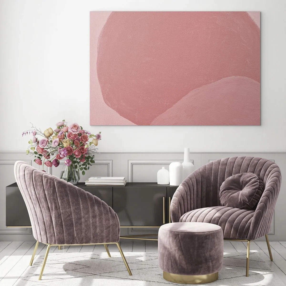 Obraz na skle - Abstraktná forma v odtieňoch ružovej a pastelových farieb. - 70x50cm - Organická kompozícia v ružovej - Moderná nástenná dekorácia do obývacej izby a spálne ARTTOR