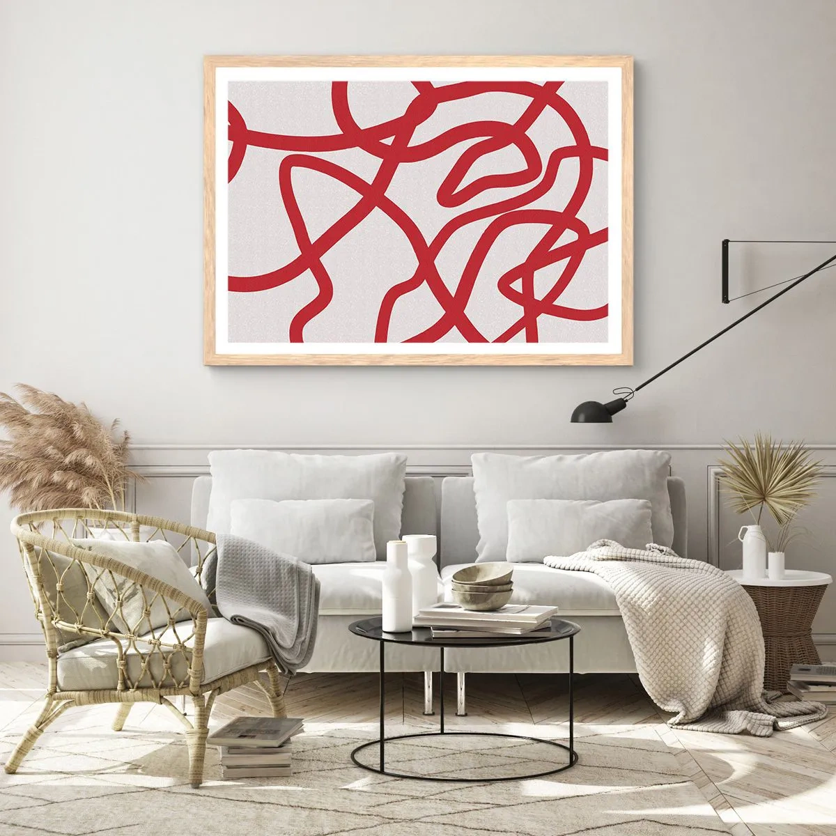 Plagát v ráme zo svetlého duba - Červené na bielom - 100x70 cm