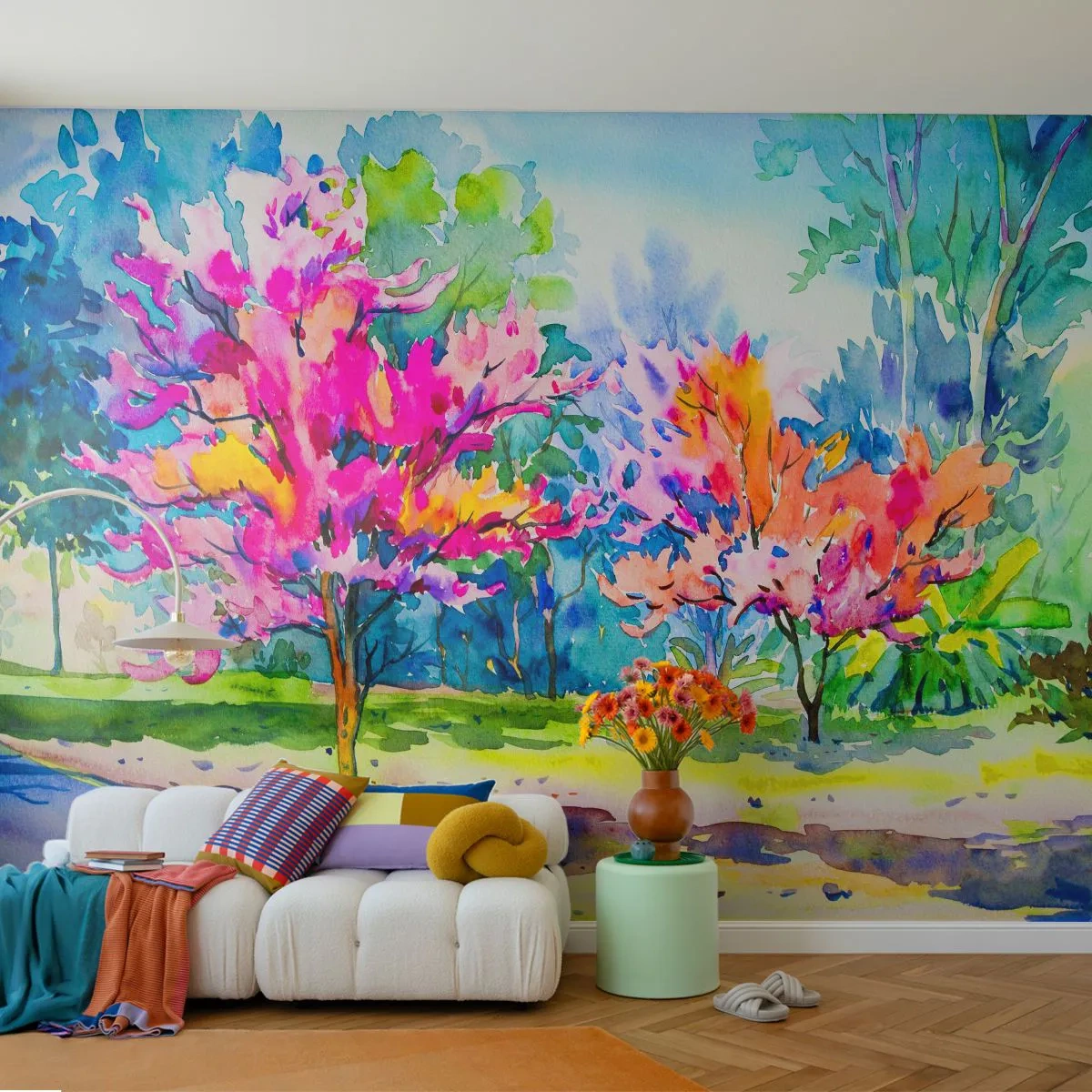 Fototapeta Premium Sand - Dúhová záhrada v jarnom lesku - Park, Stromy, Príroda - 100x70 cm