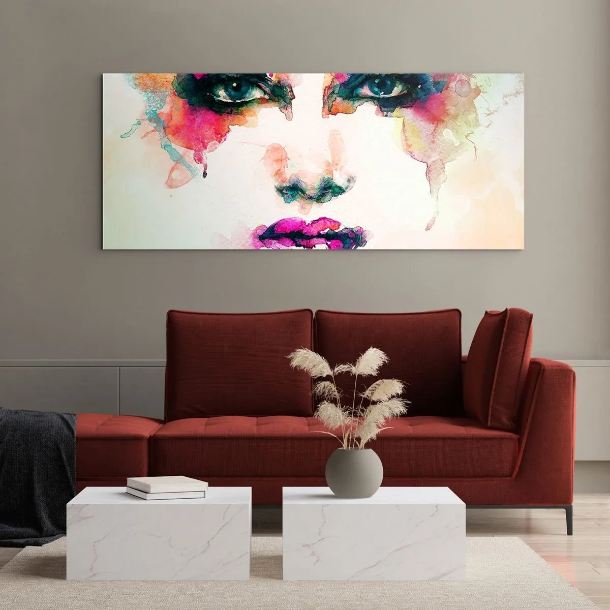 Obraz na skle - Portrét maľovaný dúhou - 160x50 cm