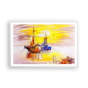 Plagát v bielom ráme - Zaslúžený odpočinok v prístave - 91x61 cm