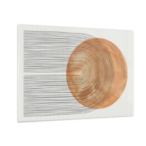Obraz na skle - Geometrický tvar so sústrednými čiarami a zlatým kruhom - 70x50cm - Slnečná kompozícia - Moderná nástenná dekorácia do obývacej izby a spálne ARTTOR