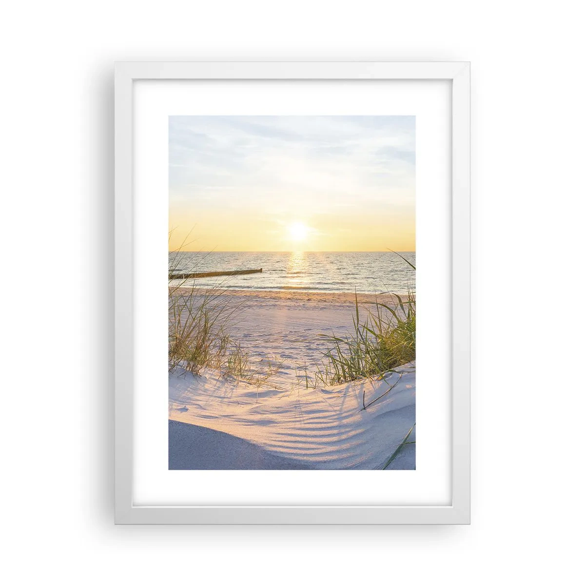 Plagát v bielom ráme - Šumenie mora, spev vtákov, divoká pláž uprostred trávy… - 30x40 cm