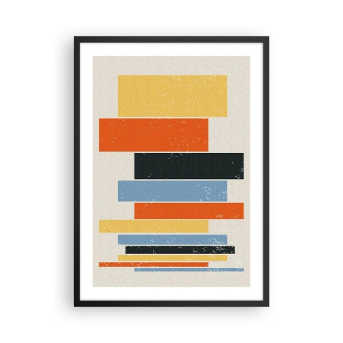 Plagát v čiernom ráme - Farebné geometrické obdĺžniky na svetlom pozadí - 50x70cm - Záznam hudby - Moderná nástenná dekorácia do obývacej izby a spálne ARTTOR