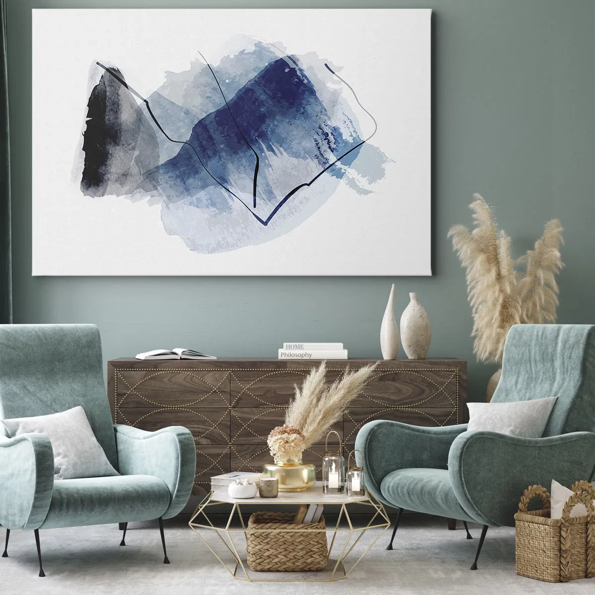 Obraz na plátne - Abstraktné tvary v odtieňoch modrej s jemnými líniami - 70x50cm - Ľadová hora - Moderná nástenná dekorácia do obývacej izby a spálne ARTTOR