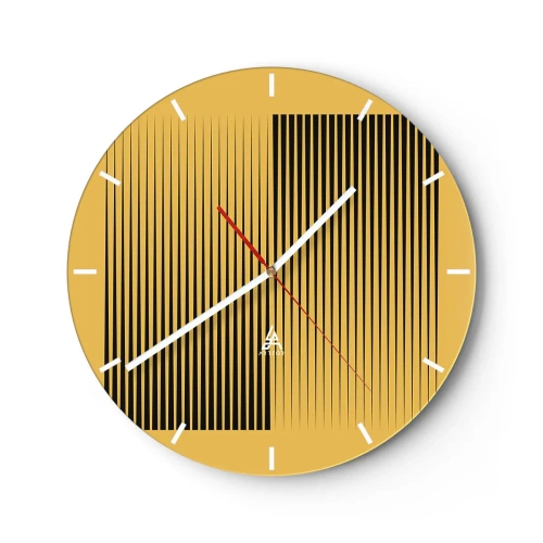 Nástenné hodiny - Žlté pozadie s čiernymi zvislými čiarami vytvára geometrický efekt - 30x30cm - Štvorec protikladov - Moderná nástenná dekorácia do obývacej izby, kuchyne a spálne ARTTOR