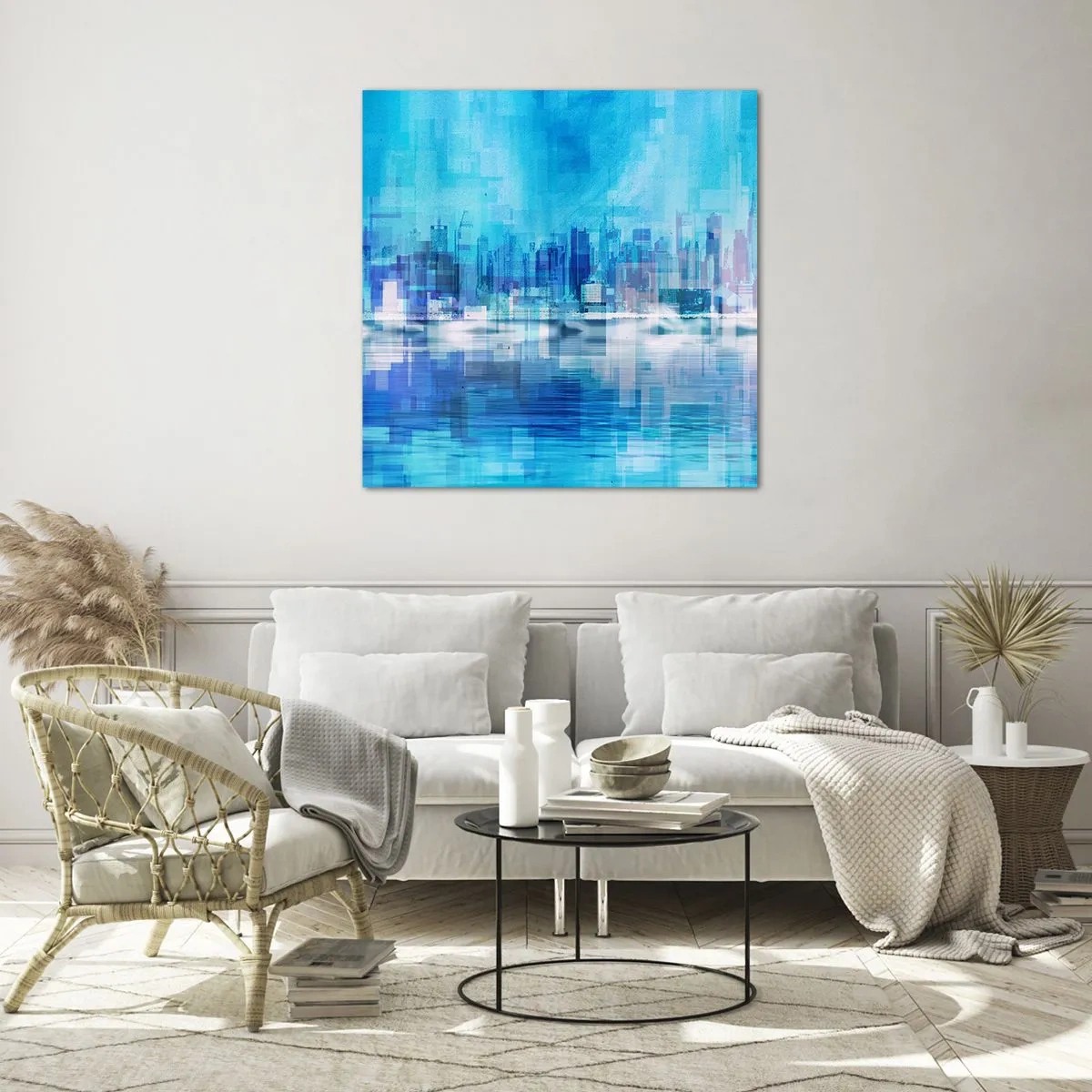 Obraz na skle - Utopené v modrej - 50x50 cm