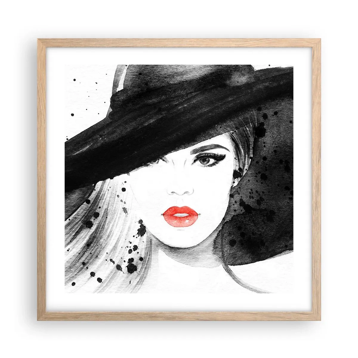 Plagát v ráme zo svetlého duba - Dáma v čiernom - 50x50 cm