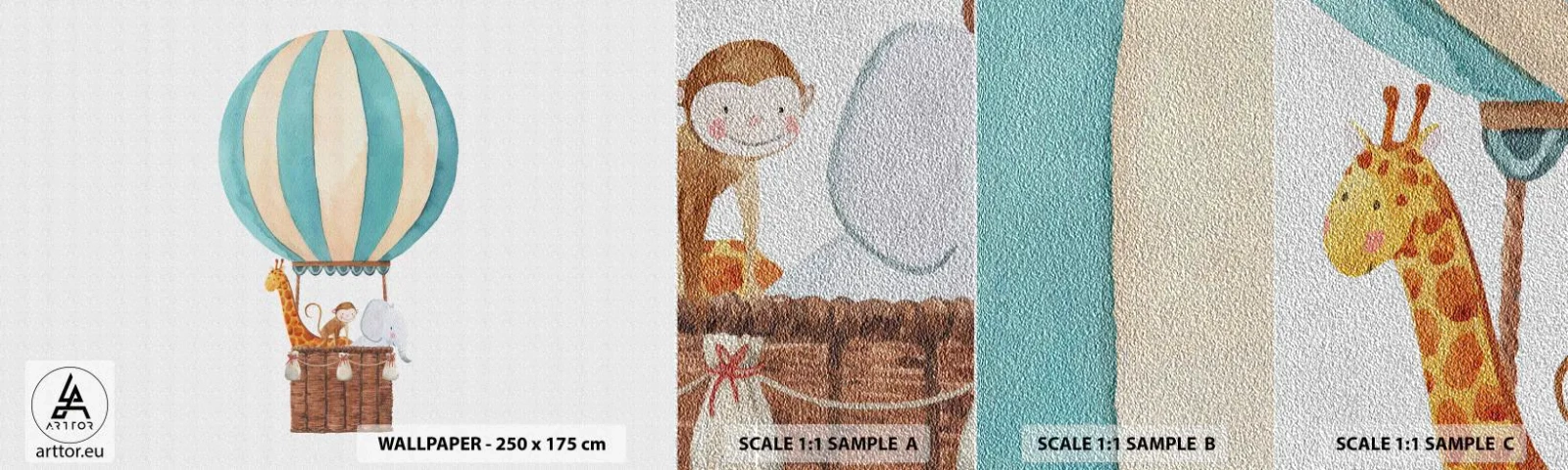 Vzorka fototapety Premium Sand - Fantastický výlet - Balón, Pre deti, Vintage - 100x30 cm