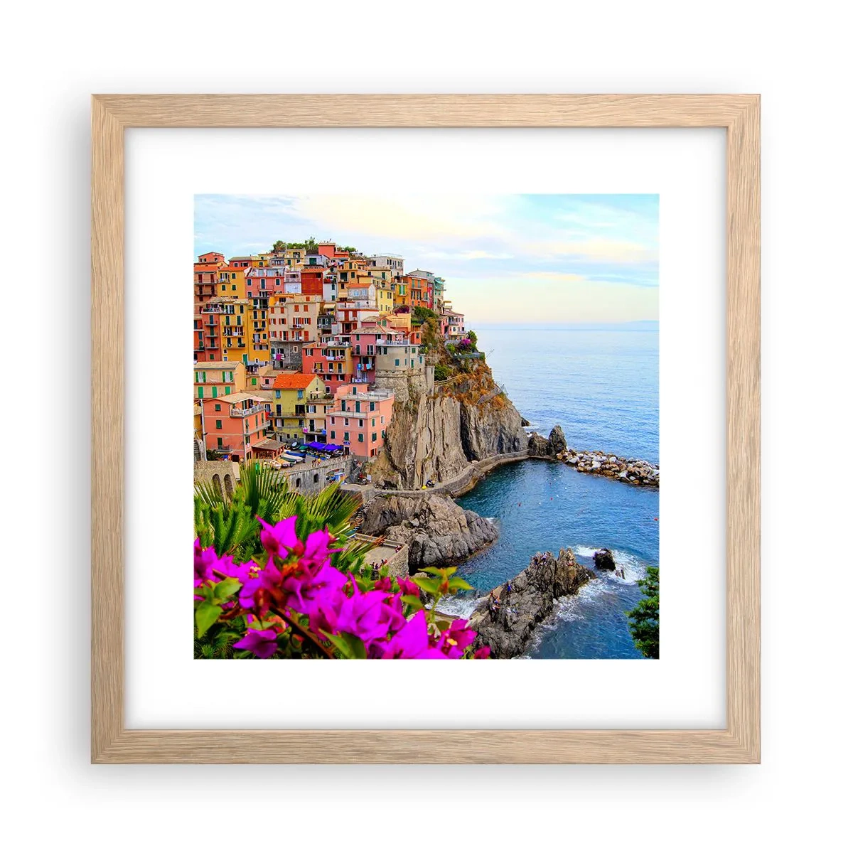 Plagát v ráme zo svetlého duba - Usmievavé mesto - 30x30 cm