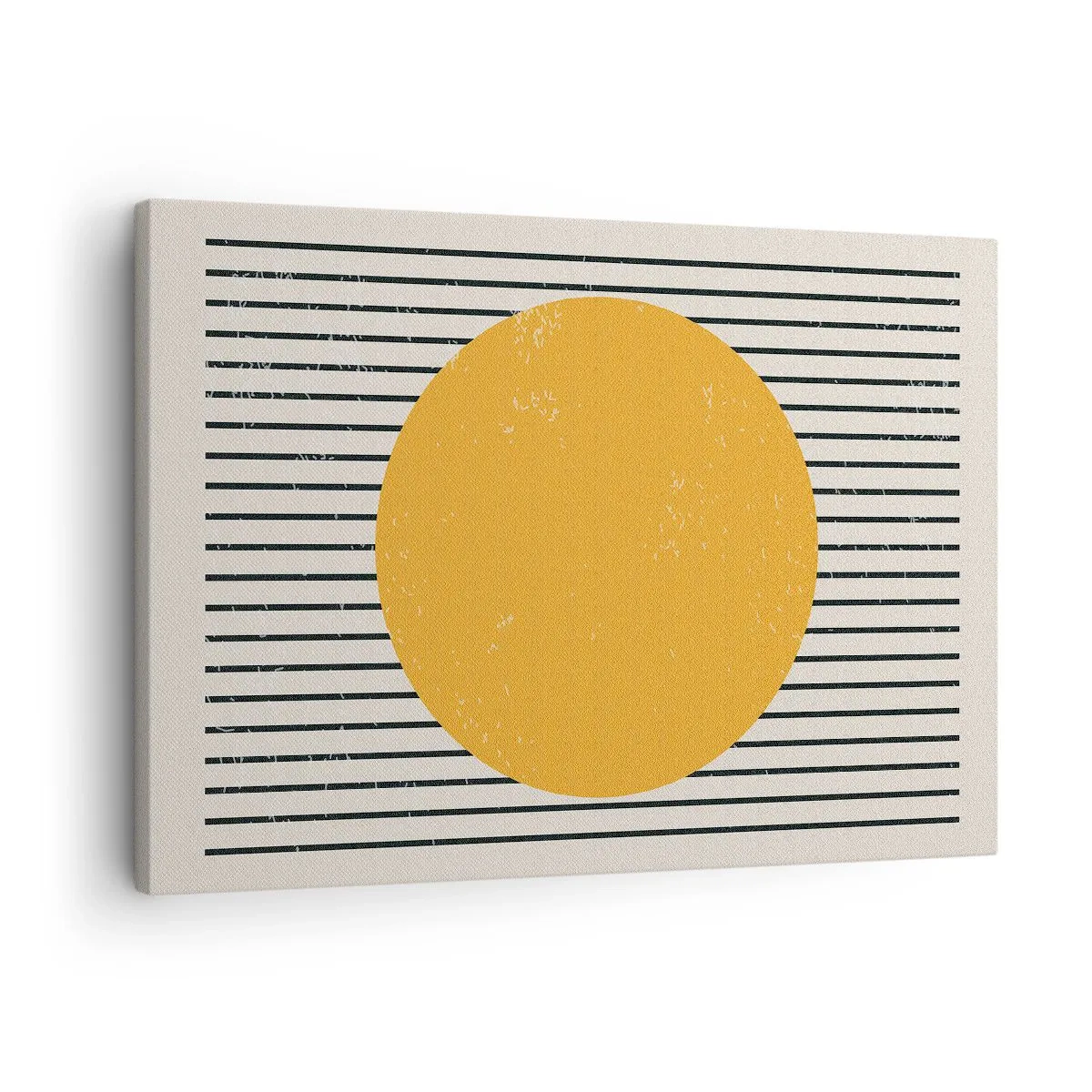 Obraz na plátne - Žltý kruh na pozadí čiernych a bielych vodorovných čiar - 70x50cm - Sila jednoduchosti - Moderná nástenná dekorácia do obývacej izby a spálne ARTTOR