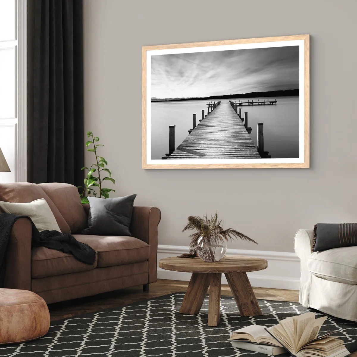 Plagát v ráme zo svetlého duba - Pri napájadle – pokoji - 70x50 cm