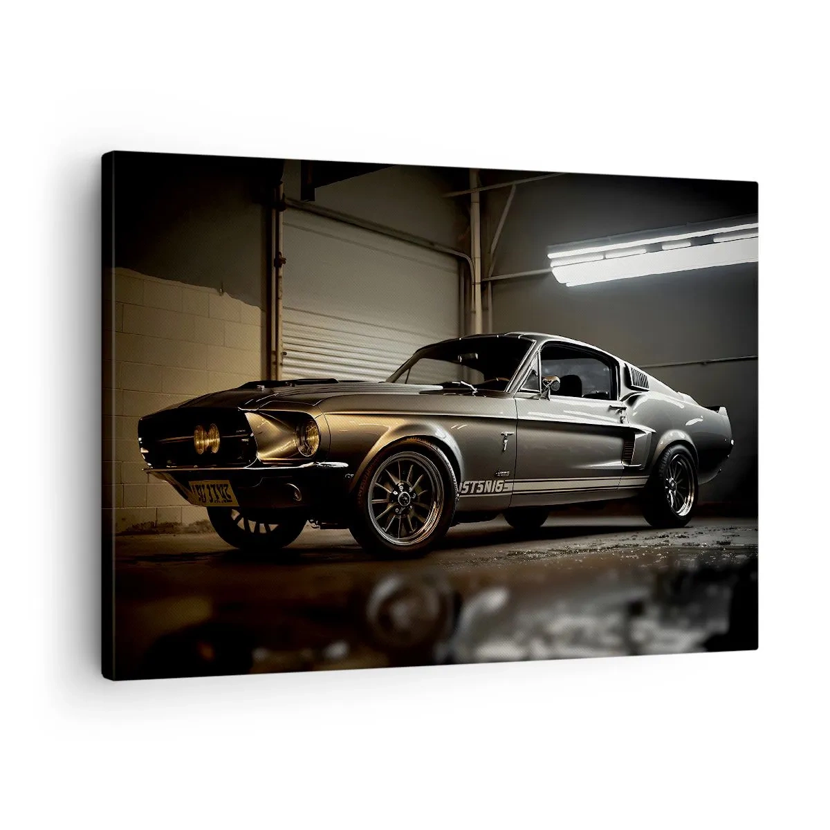 Obraz na plátne - Klasické auto v retro garáži - 70x50cm - Návrat do minulosti - Moderná nástenná dekorácia do obývacej izby a spálne ARTTOR
