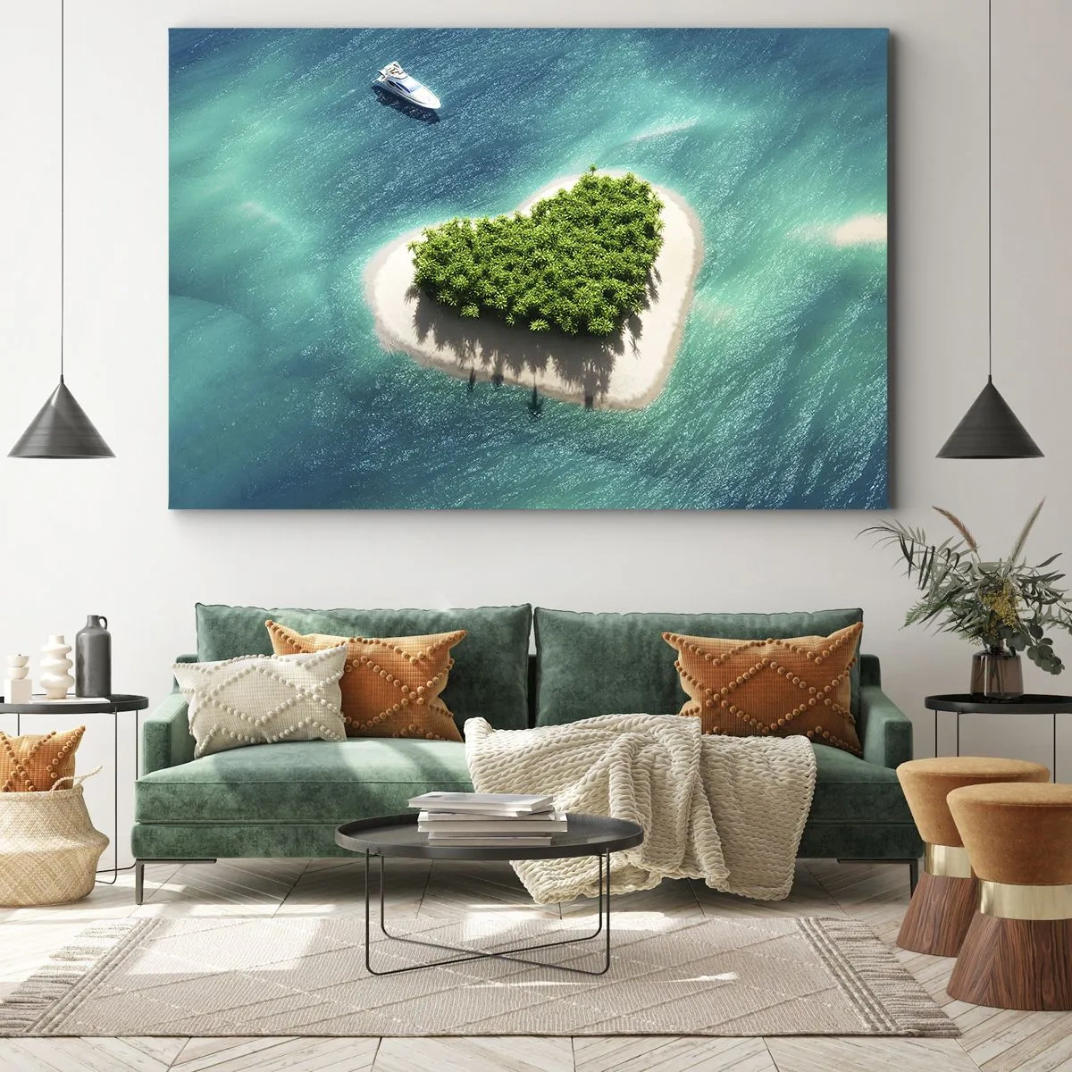 Obraz na plátne - Romantický ostrov v tvare srdca v tyrkysovom mori - 70x50cm - Milujem leto - Moderná nástenná dekorácia do obývacej izby a spálne ARTTOR