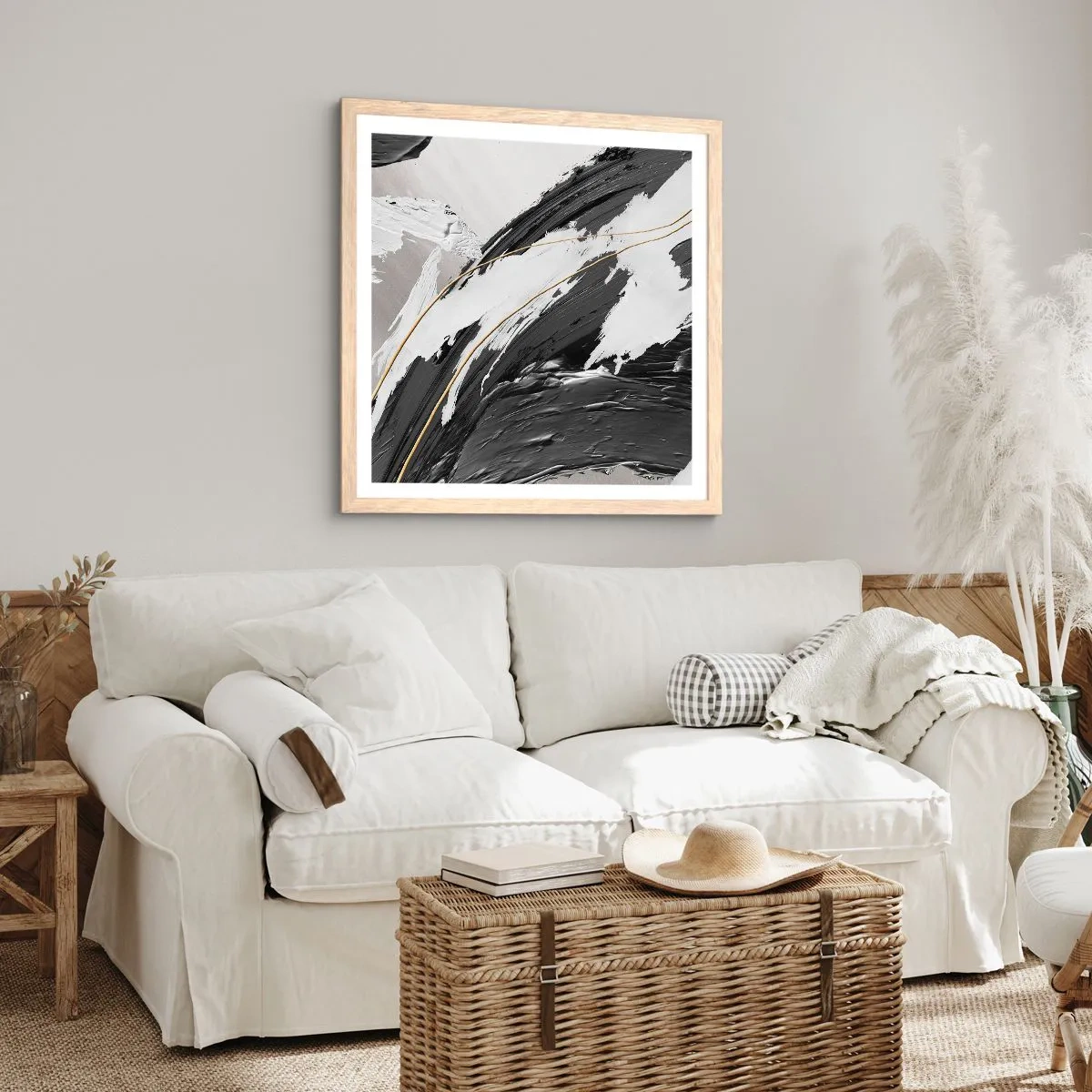 Plagát v ráme zo svetlého duba - Veľkorysá abstrakcia - 60x60 cm