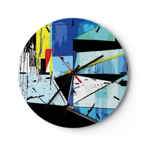 Nástenné hodiny - Geometrická abstrakcia v odtieňoch modrej a čiernej - 30x30cm - Pozerať sa na svet z uhla… - Moderná nástenná dekorácia do obývacej izby, kuchyne a spálne ARTTOR