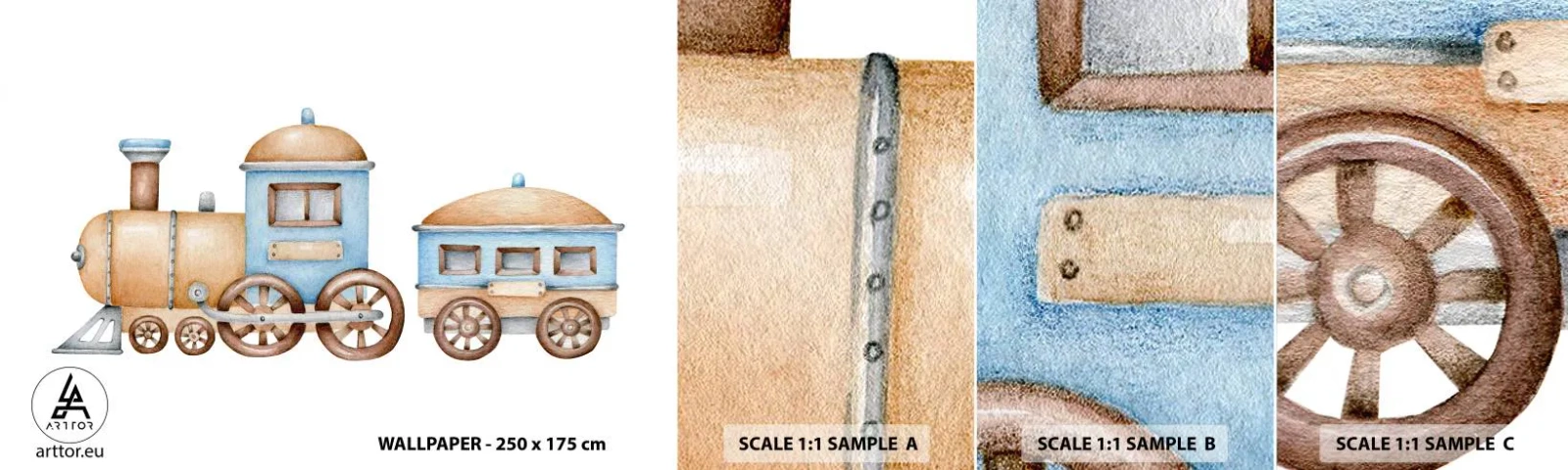 Vzorka Fototapeta Standard Eco - Na dráhe stojí… - Detský, Vlak, Retro - 100x30 cm