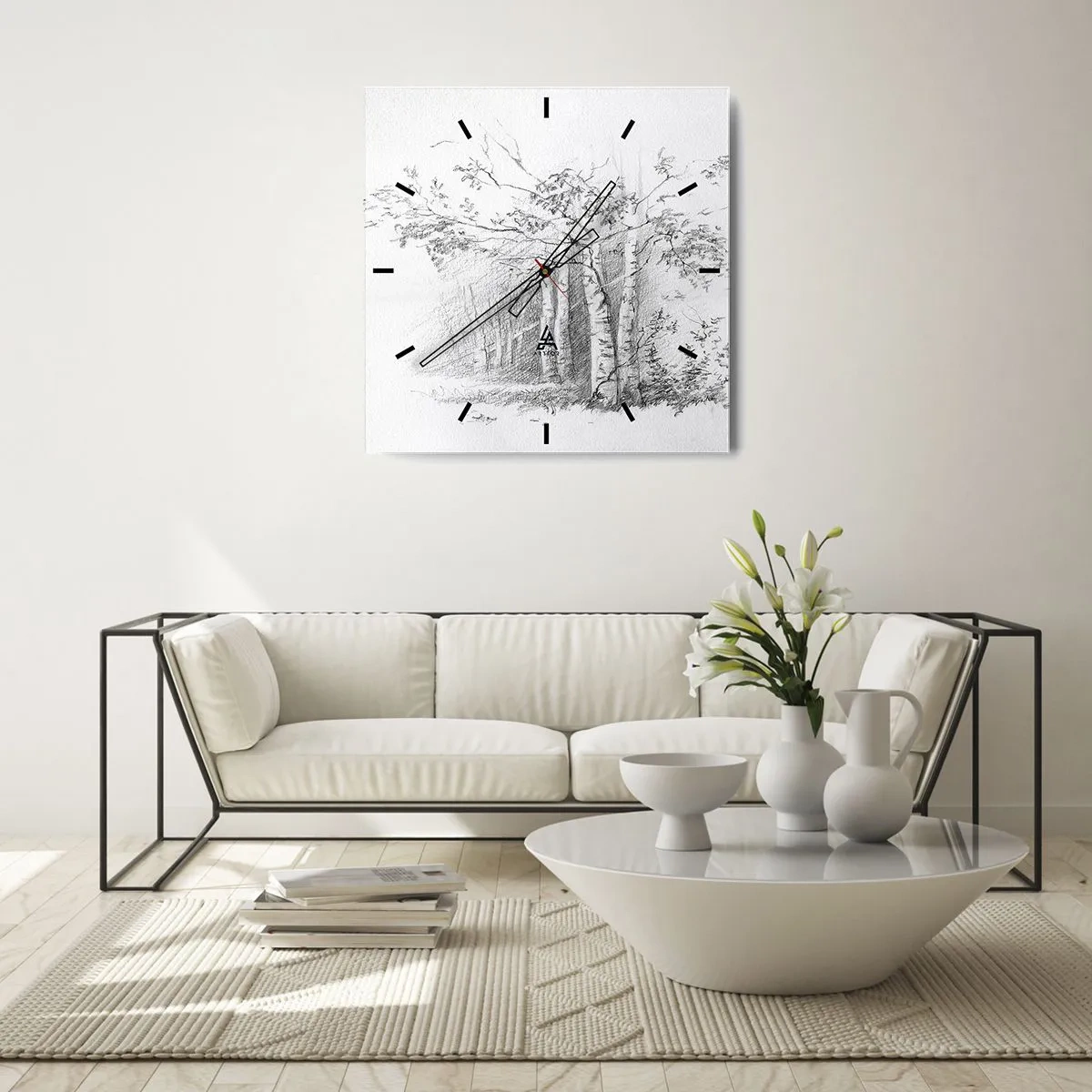 Nástenné hodiny - Svetlo brezového lesa - 30x30 cm