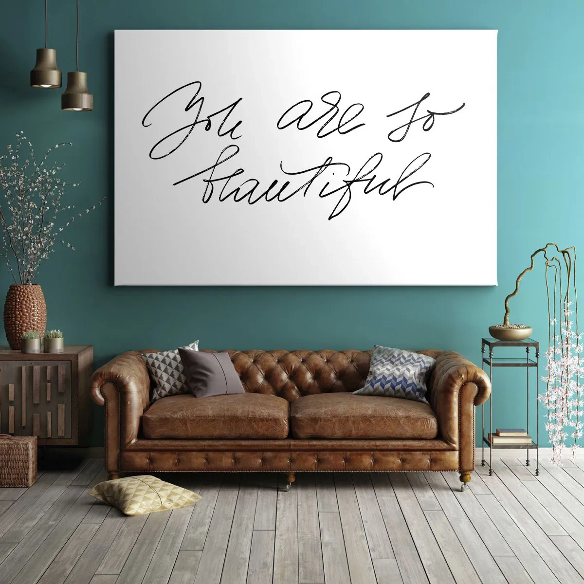Obraz na plátne - Čiernobiely nápis „Si taká krásna“ - 70x50cm - Naozaj, verte… - Moderná nástenná dekorácia do obývacej izby a spálne ARTTOR