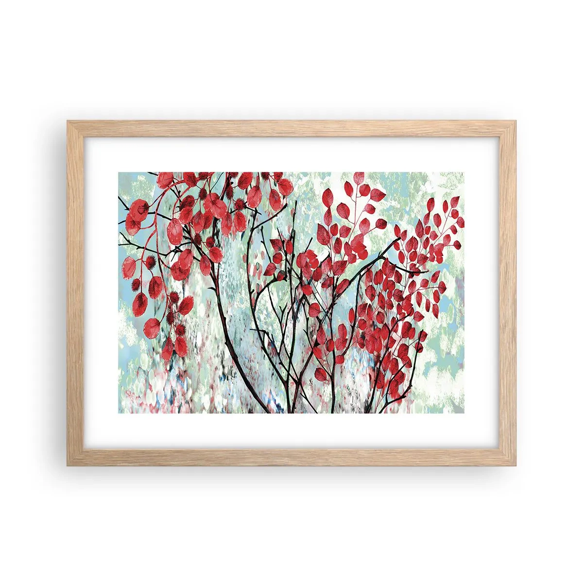 Plagát v ráme zo svetlého duba - Strom v šarlátovej - 40x30 cm