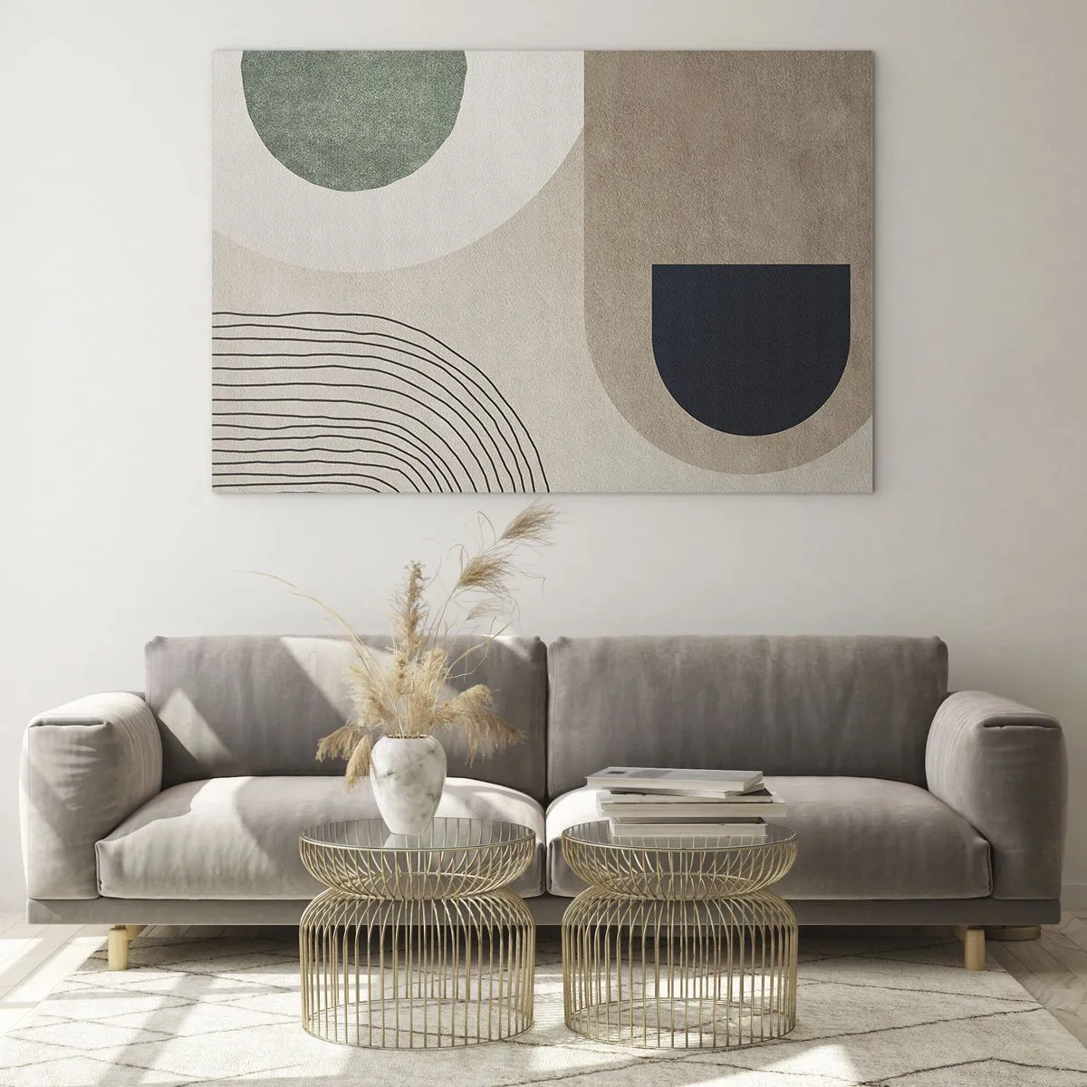 Obraz na skle - Abstraktné geometrické útvary v tlmených farbách - 70x50cm - Nežnosť oválu - Moderná nástenná dekorácia do obývacej izby a spálne ARTTOR