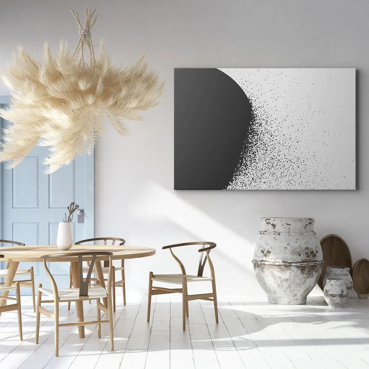 Obraz na plátne - Abstraktný vzor s čiernymi časticami na svetlom pozadí - 70x50cm - Pohyb častíc - Moderná nástenná dekorácia do obývacej izby a spálne ARTTOR