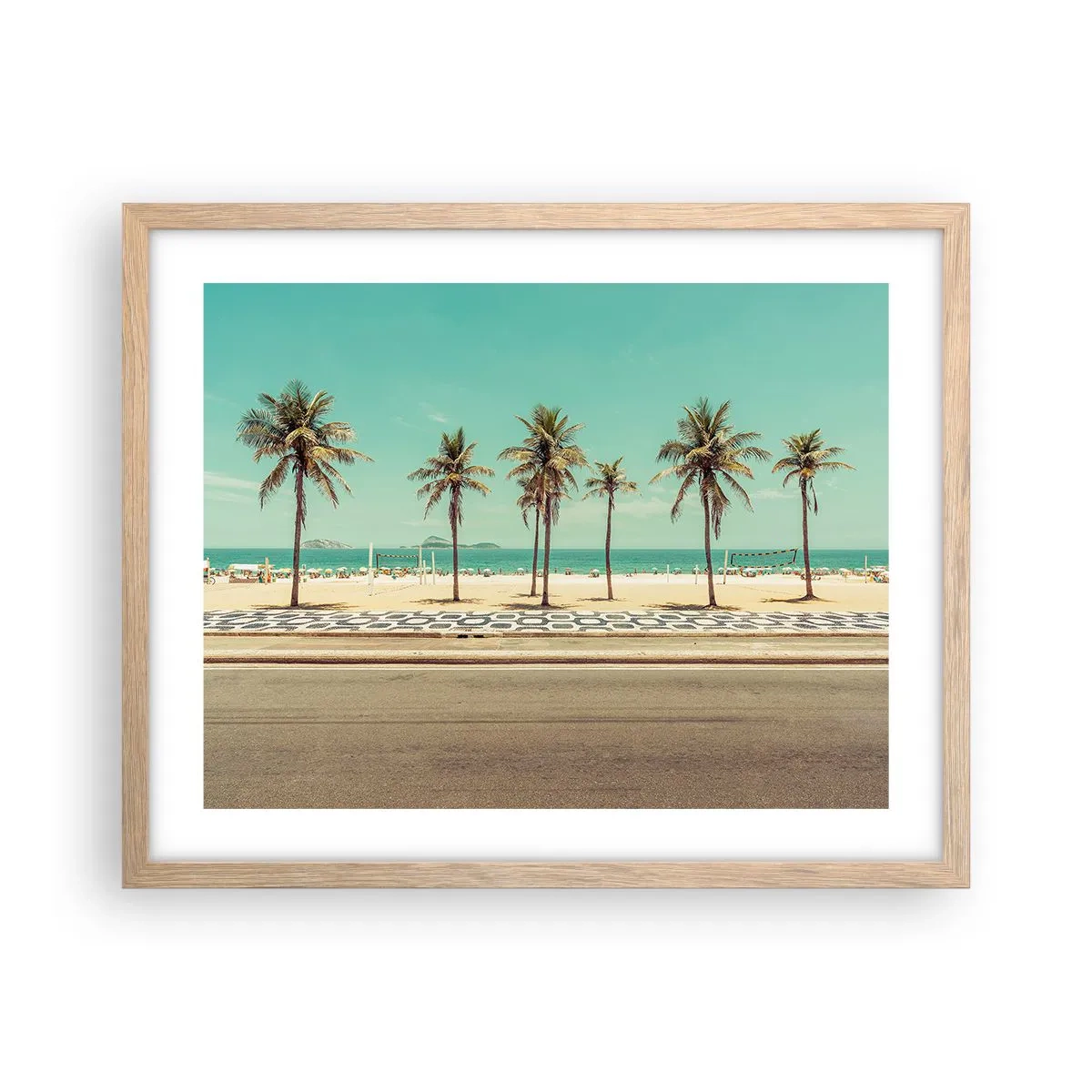 Plagát v ráme zo svetlého duba - Stráženie pláže - 50x40 cm