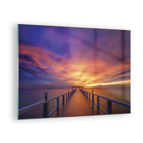 Obraz na skle - Mólo na pozadí západu slnka - 70x50cm - Bez konca - Moderná nástenná dekorácia do obývacej izby a spálne ARTTOR