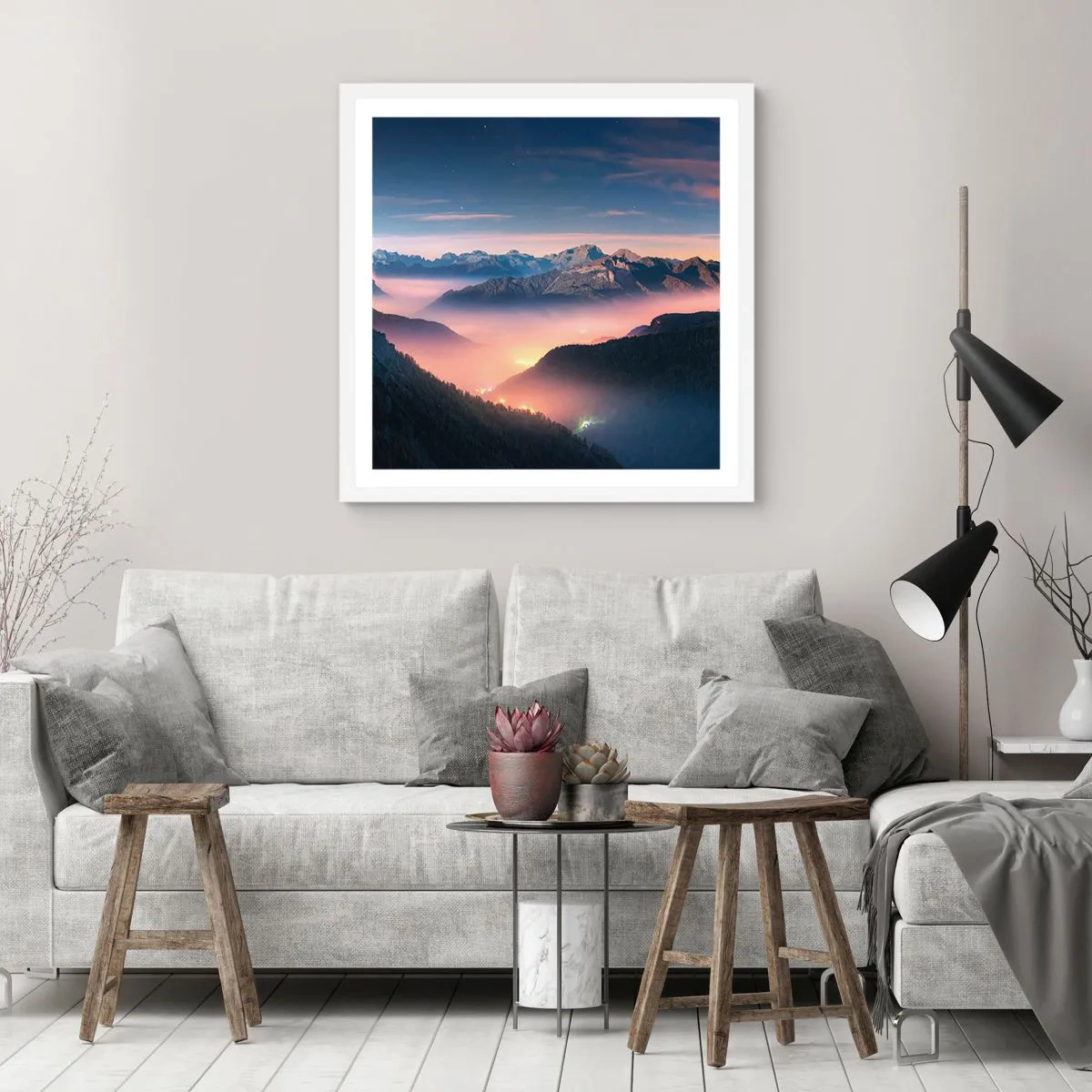 Plagát v bielom ráme - Svetlo v údoliach - 50x50 cm