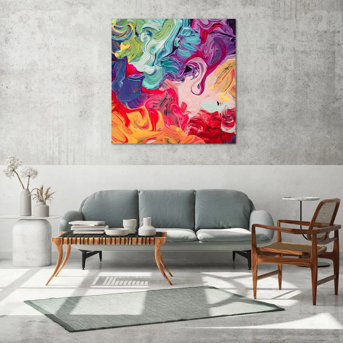 Obraz na skle - Zrodenie farieb - 60x60 cm