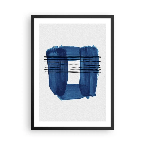 Plagát v čiernom ráme - Abstraktná kompozícia v odtieňoch modrej - 50x70cm - Modročierna kompozícia - Moderná nástenná dekorácia do obývacej izby a spálne ARTTOR